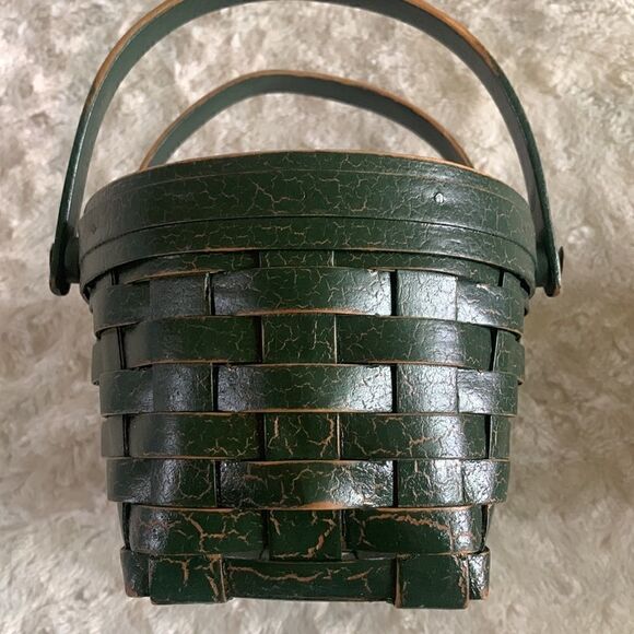 Henn Workshops Basket Green Crackled Christmas Keepsake Handles Hand Crafted - Picture 5 of 12